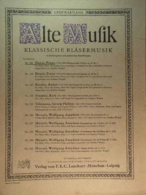 Image for Wind Quintett in B-major Op. 56, No. 1