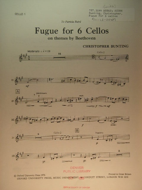 Image for Fugue for 6 Cellos on themes by Beethoven