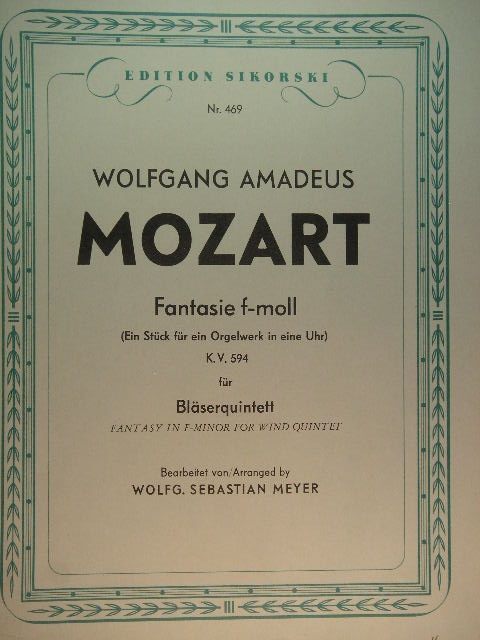 Image for Fantasy in F-minor for Wind Quintet KV. 594