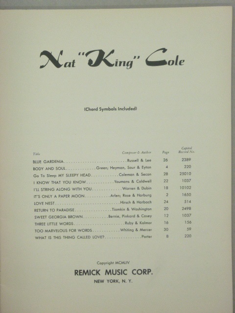 Album: Nat King Cole Song Album of Recorded Hits
