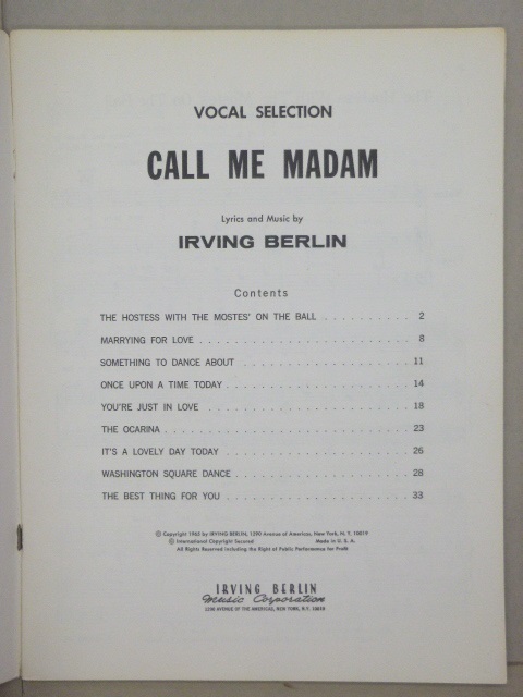 ALBUM: Vocal Selections: Call Me Madam