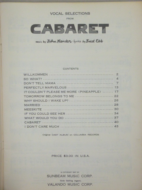 ALBUM: Vocal Selections: Cabaret