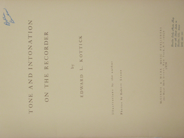 Tone and Intonation of the Recorder
